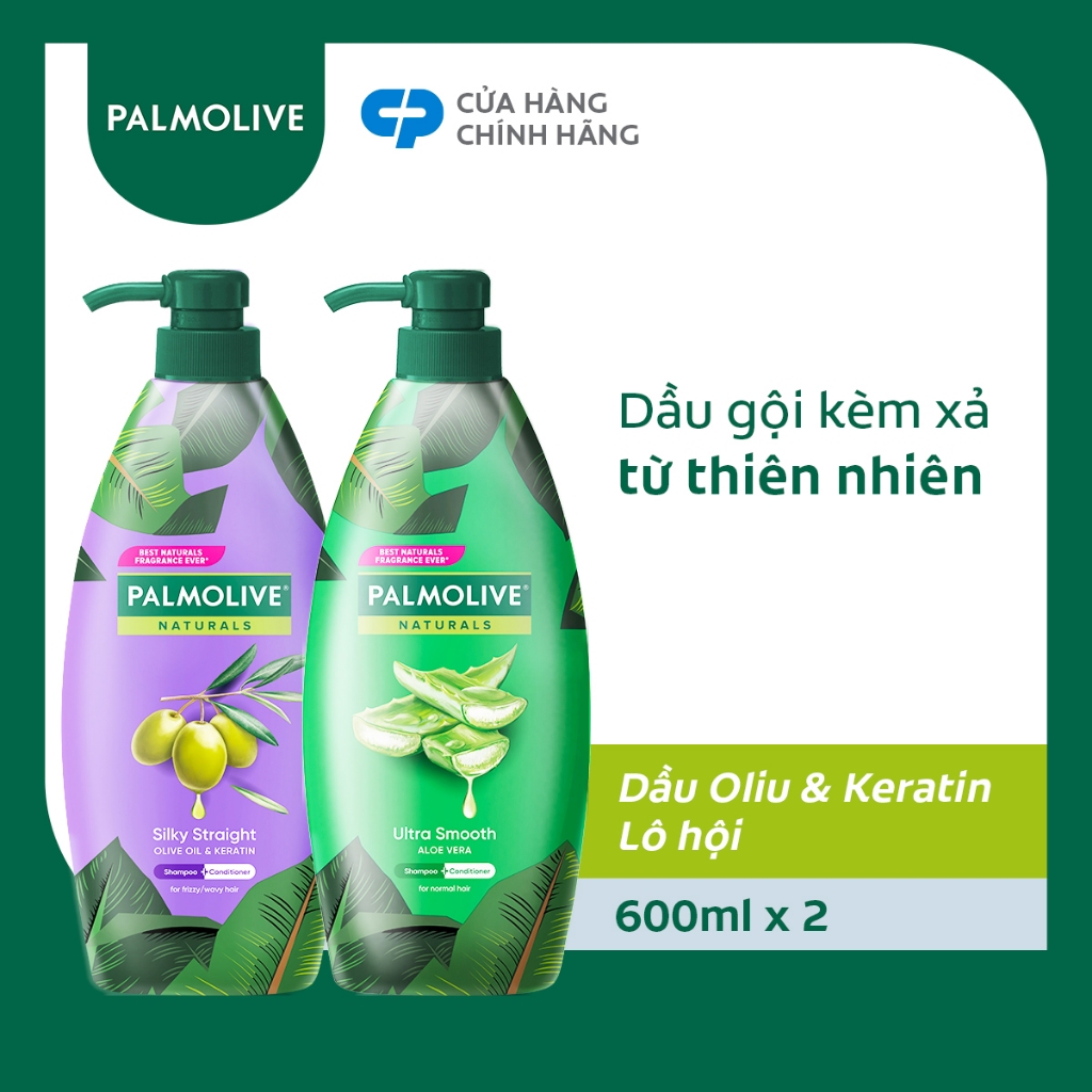 Bộ 2 Dầu gội Palmolive kèm xả 2 trong 1 chiết xuất Nha đam và Keratin kết hợp quả ô liu 600ml