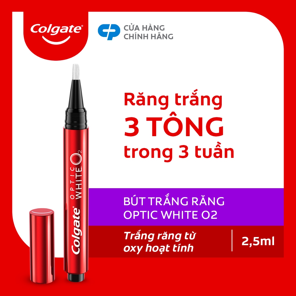 Bút trắng răng Colgate Optic White O2 2,5ML răng trắng 3 tông an toàn, không ê buốt