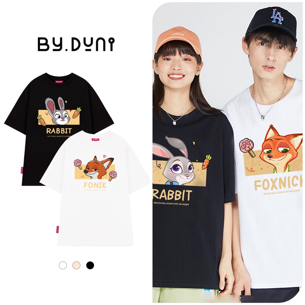 Áo thun cặp đôi By.duni nam nữ form rộng Local Brand tay lỡ unisex, áo cặp bạn thân vải cotton THỎ và CÁO full box
