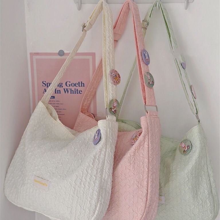 KÈM CHẢM -  Túi vải đeo chéo A4 màu hồng xanh mint trắng thích hợp đi học đi chơi kiểu dáng đơn giản dễ thương hàn quốc