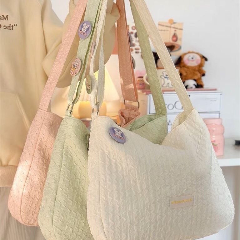 KÈM CHẢM -  Túi vải đeo chéo A4 màu hồng xanh mint trắng thích hợp đi học đi chơi kiểu dáng đơn giản dễ thương hàn quốc