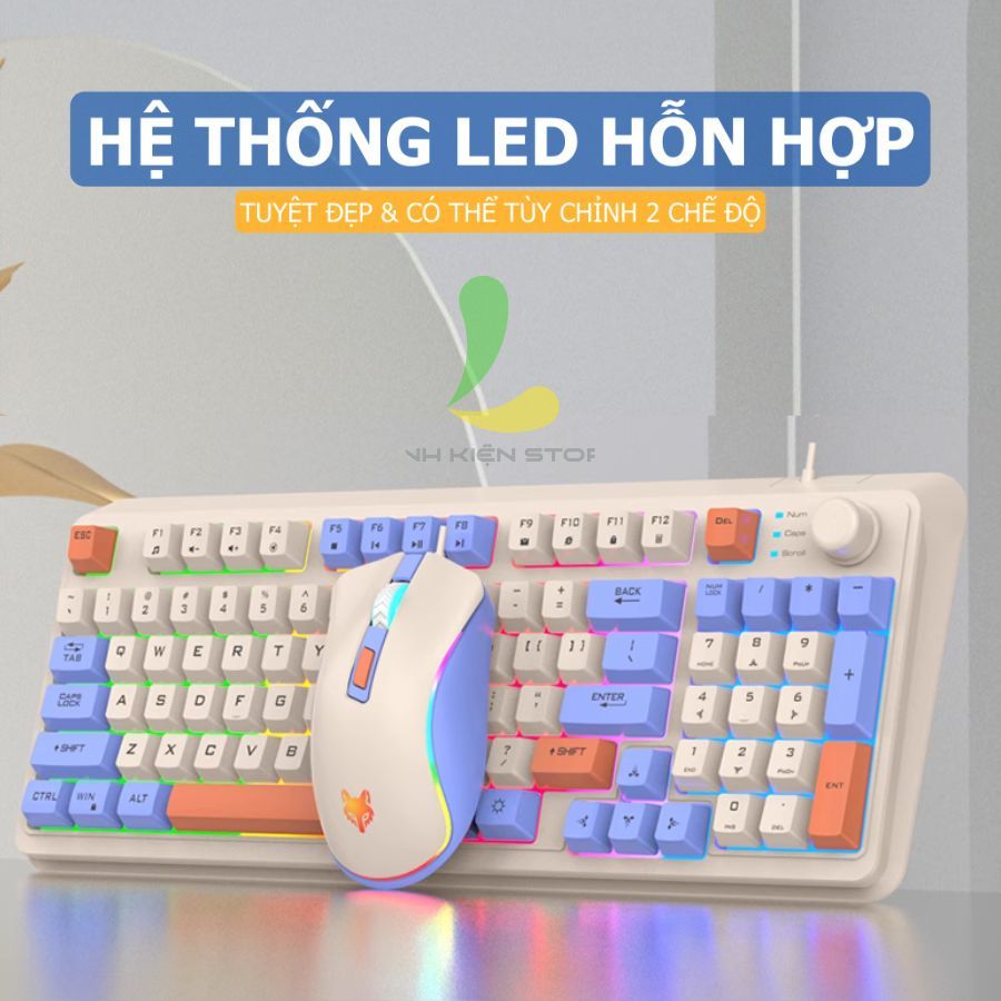 Combo bàn phím chuột có dây gaming HOSAN xunfox K820 trang bị Led 7 màu phím giả cơ chuột 3600 DPI ấn tượng
