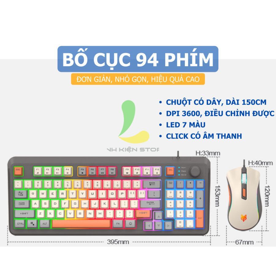 Combo bàn phím chuột có dây gaming HOSAN xunfox K820 trang bị Led 7 màu phím giả cơ chuột 3600 DPI ấn tượng