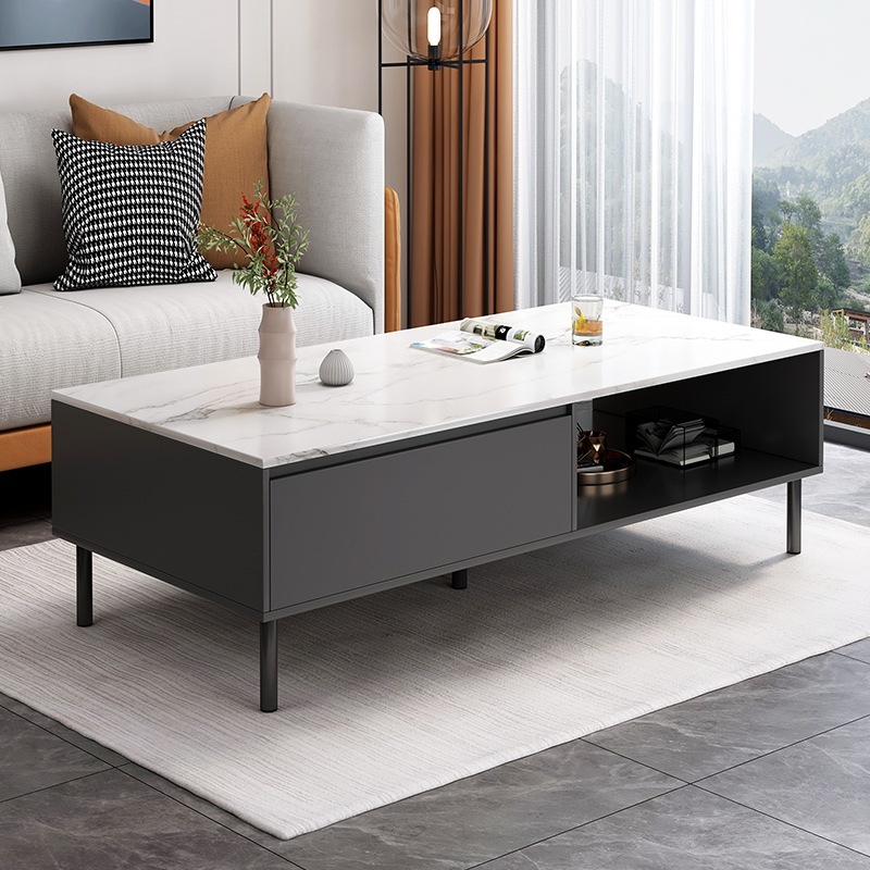 Bàn sofa, bàn uống trà phòng khách thiết kế chân sắt mặt vân đá sang trọng - gp296