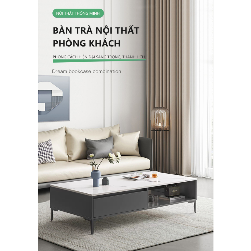 Bàn sofa, bàn uống trà phòng khách thiết kế chân sắt mặt vân đá sang trọng - gp296