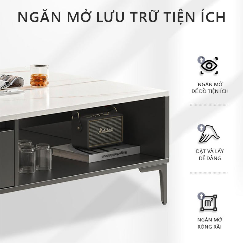 Bàn sofa, bàn uống trà phòng khách thiết kế chân sắt mặt vân đá sang trọng - gp296