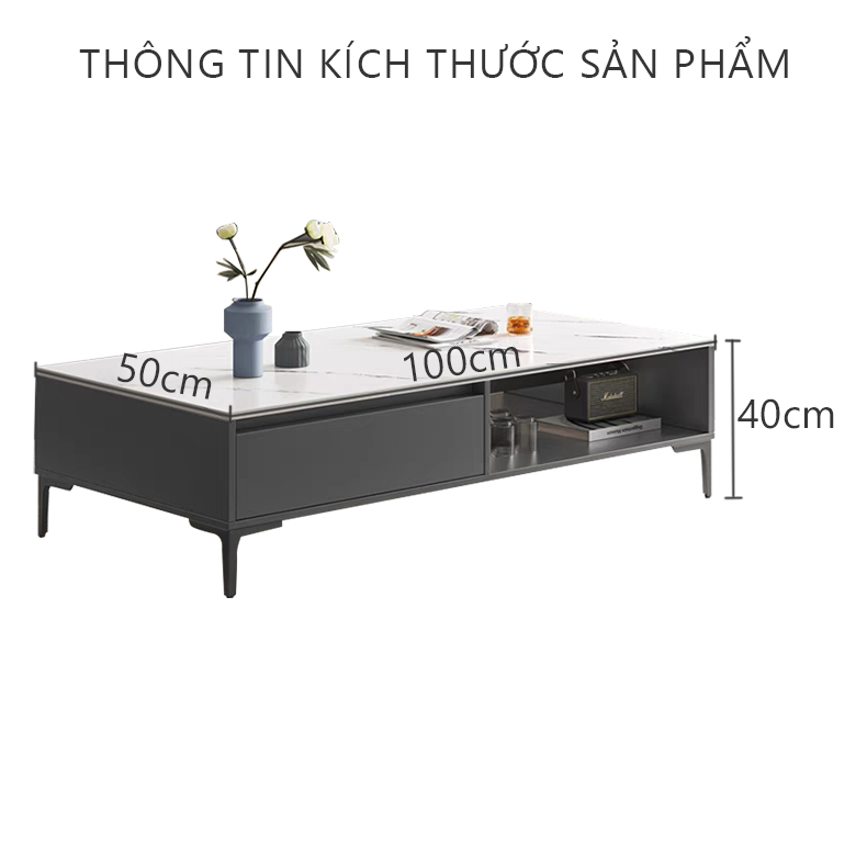 Bàn sofa, bàn uống trà phòng khách thiết kế chân sắt mặt vân đá sang trọng - gp296