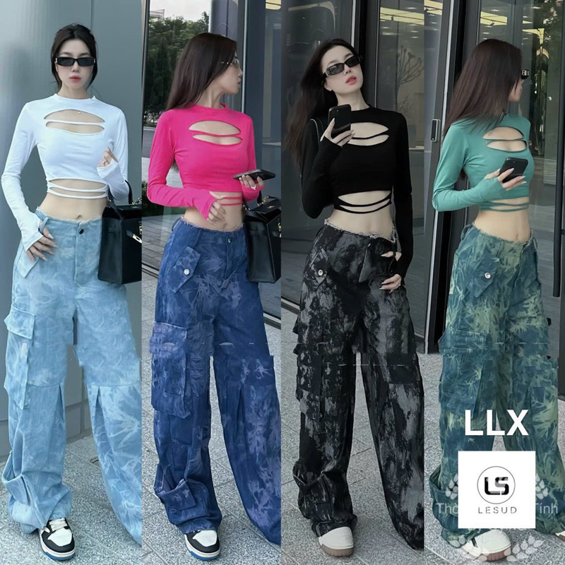 Bộ thể thao cut out quần loang giả bò