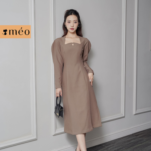 Đầm nữ thiết kế Méo shop váy liền cổ vuông cách điêu giọt lệ Midi Blen