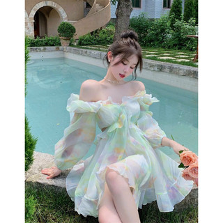 Đầm xoè trễ vai bèo voan hoa siêu xinh - Free size dưới 54kg
