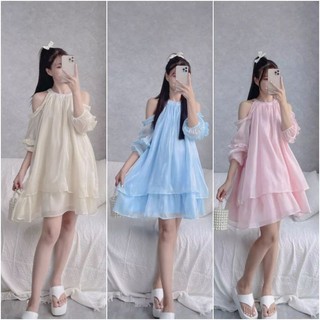 Đầm Tơ Cổ Yếm Tay Rớt tiểu Thư