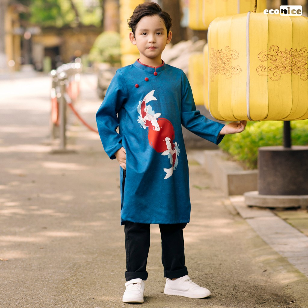 Áo dài cách tân cho bé trai, bé gái mặc tết Econice D. Size trẻ em 3, 4, 5, 6, 7, 8, 9, 10, 11, 12 tuổi
