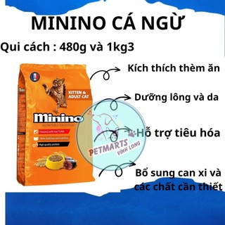THỨC ĂN CHO MÈO Minino dạng hạt Gói 480g thương hiệu Pháp vị cá ngừ