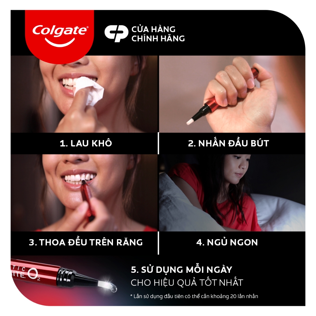 Bút trắng răng Colgate Optic White O2 2,5ML răng trắng 3 tông an toàn, không ê buốt