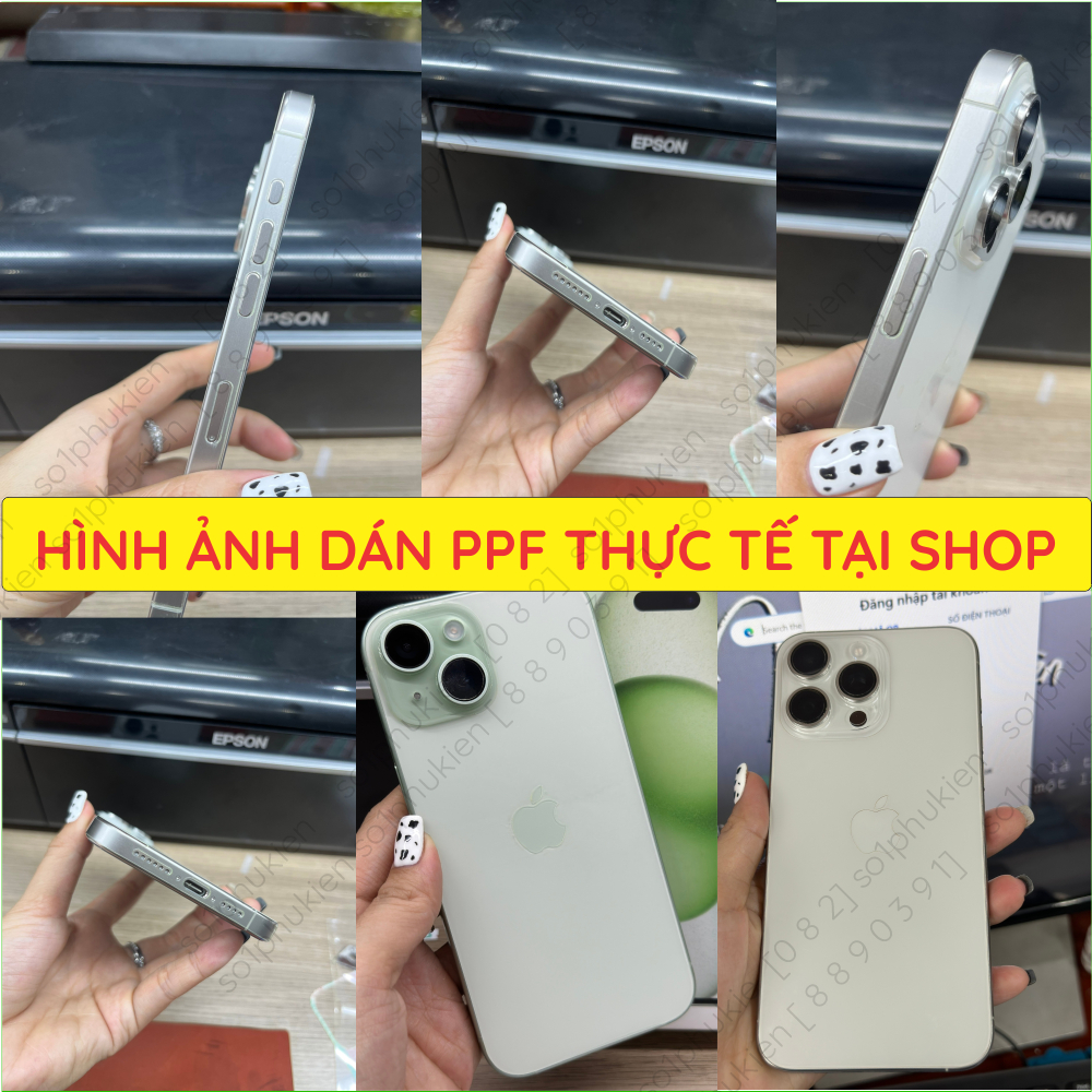 Dán PPF mặt lưng full viền cho iPhone 15/ 15 Plus / 15 Pro/ 15 Pro max  trong, nhám, hoạ tiết