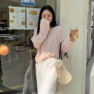 Áo dệt kim dài tay cho nữ INFLACHI mỏng mongtoghi cổ tim dáng rộng phong cách Hàn Quốc nhiều màu lựa chọn M123 N-7