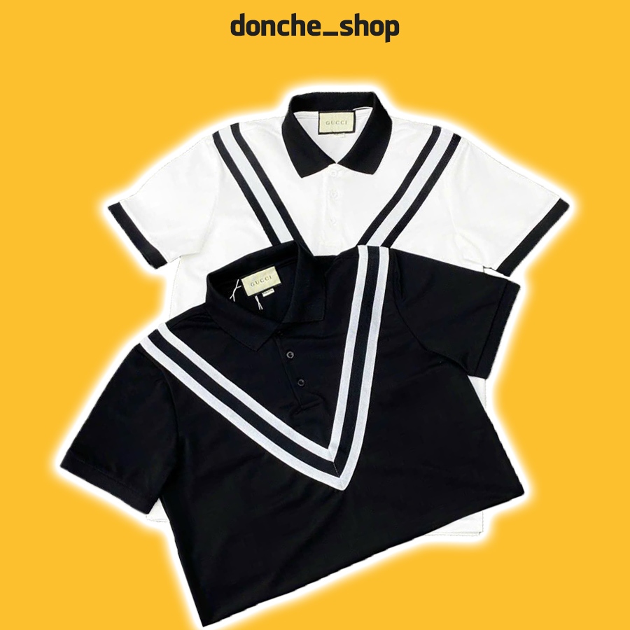 Áo Polo G.U.C.C.I Cổ Dệt Phối Viền Chữ V Trước Áo Cực Đẹp - Áo Polo Cho Boy Phố Lên Đồ Cực Chất - donche_shop 23091012