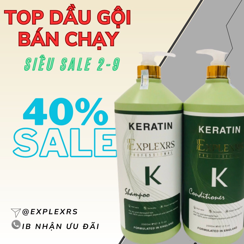 Cặp Dầu Gội Xả K Explexrs keratin 2000ml | Giảm Rụng Tóc, Kích Mọc Tóc, Phục Hồi Tóc Hư Tổn | Hàng Chính Hãng