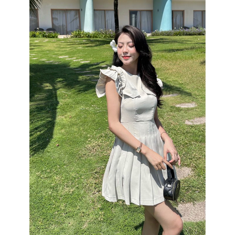 Đầm - 2 Túi Giả - Lai Xếp Li - Tay Cánh Tiên Bèo