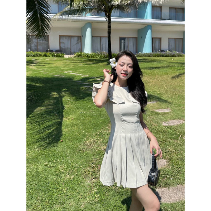 Đầm - 2 Túi Giả - Lai Xếp Li - Tay Cánh Tiên Bèo