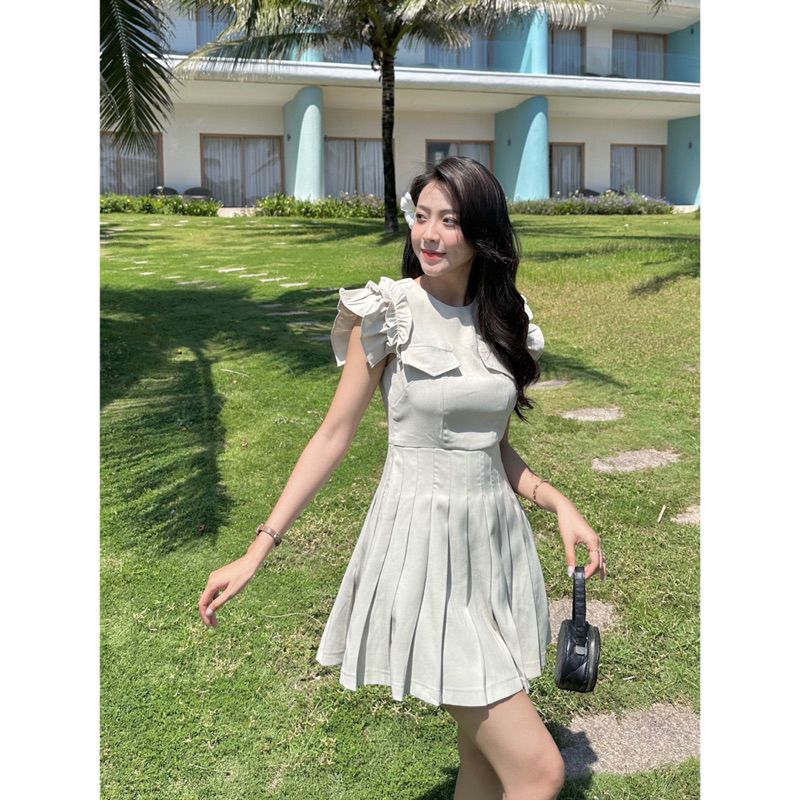 Đầm - 2 Túi Giả - Lai Xếp Li - Tay Cánh Tiên Bèo