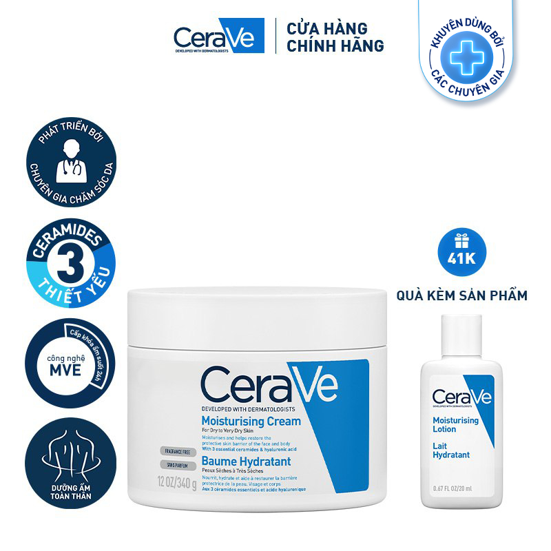 Bộ kem dưỡng thể CeraVe dành cho da khô (340g) và sữa dưỡng thể dành cho da khô (20ml)