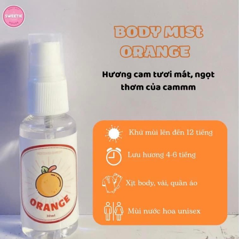 Xịt thơm Body Mist  SWEETIE HOUSE hương hoa quả, bánh ngọt