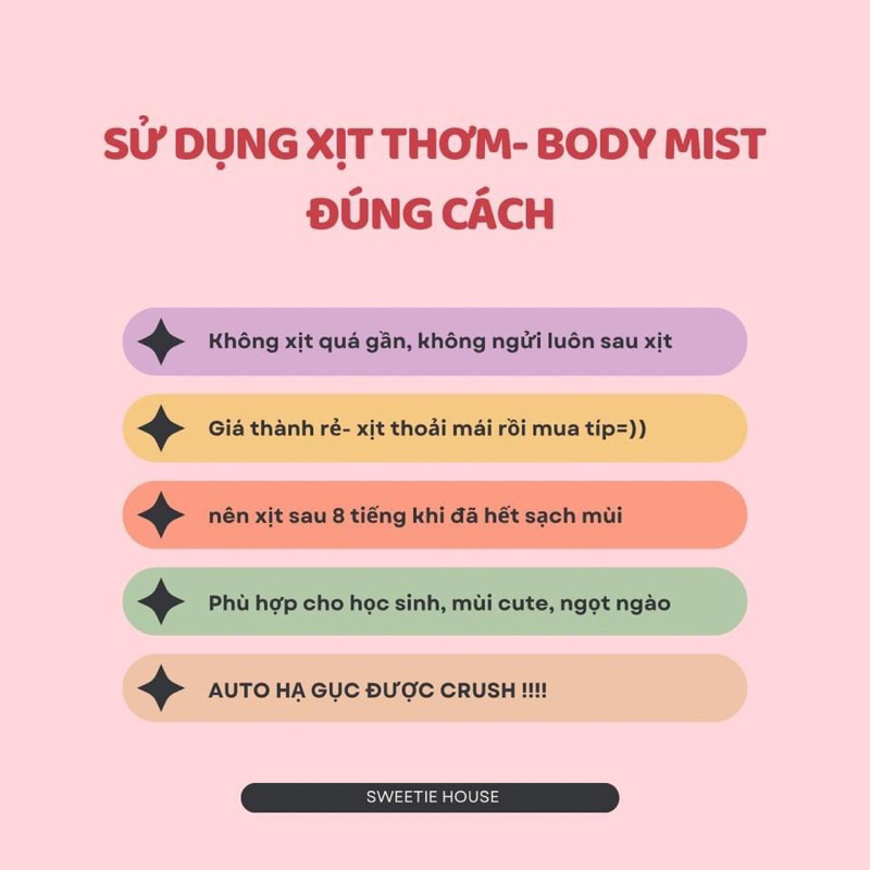 Xịt thơm Body Mist  SWEETIE HOUSE hương hoa quả, bánh ngọt