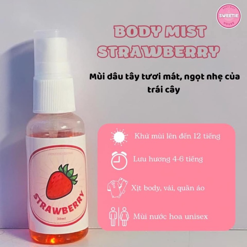 Xịt thơm Body Mist  SWEETIE HOUSE hương hoa quả, bánh ngọt
