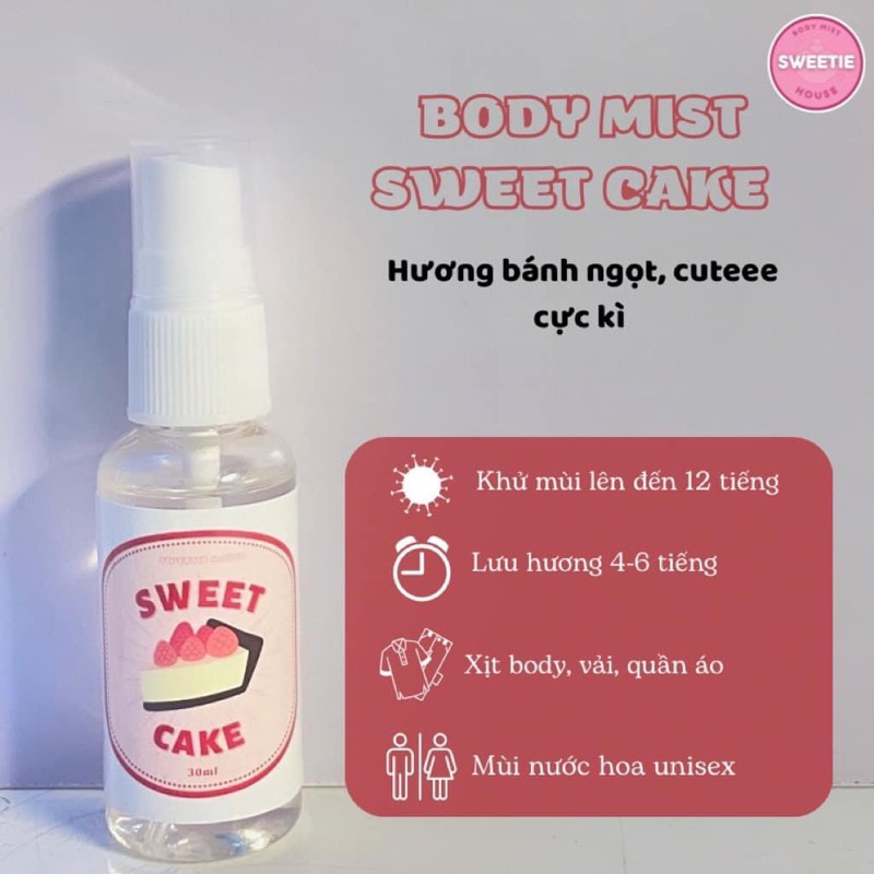 Xịt thơm Body Mist  SWEETIE HOUSE hương hoa quả, bánh ngọt