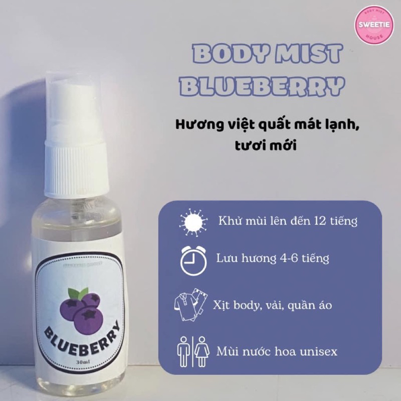 Xịt thơm Body Mist  SWEETIE HOUSE hương hoa quả, bánh ngọt