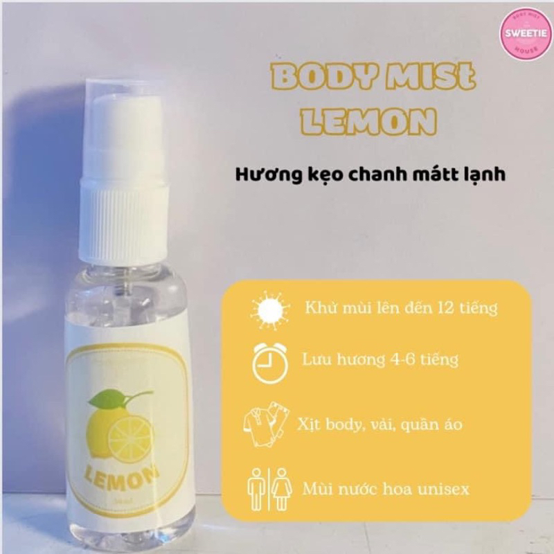Xịt thơm Body Mist  SWEETIE HOUSE hương hoa quả, bánh ngọt