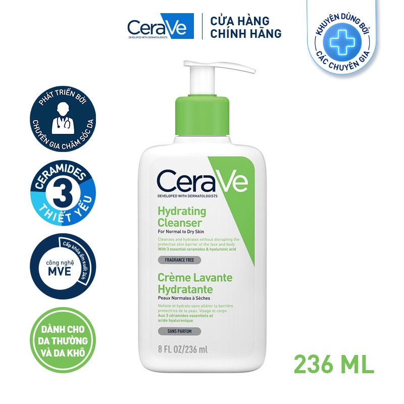 Sữa rửa mặt làm sạch sâu cho da thường và da khô CeraVe Hydrating Cleanser 236ML