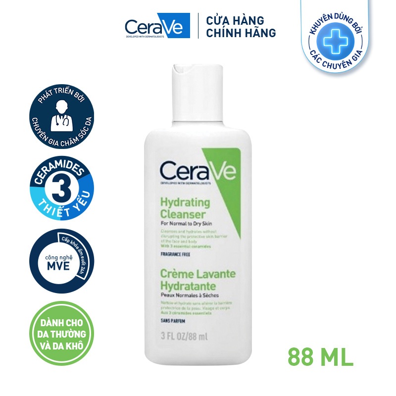 Sữa rửa mặt giúp sạch sâu cho da thường, da khô CeraVe Hydrating Cleanser 88ML