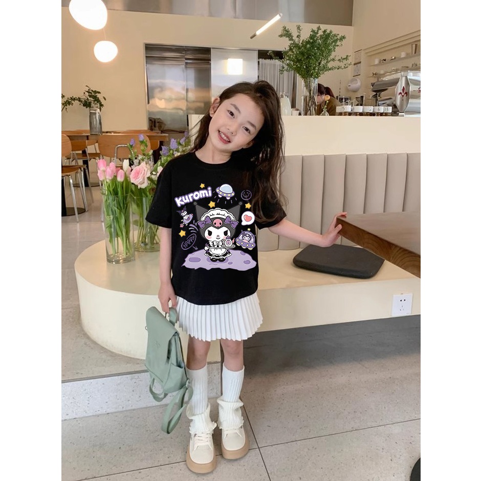 Áo thun cho bé gái UTO áo ngắn tay chất cotton mềm mịn thoáng mát in hoạt hình kuromi mẫu mới 2-12 tuổi T0047