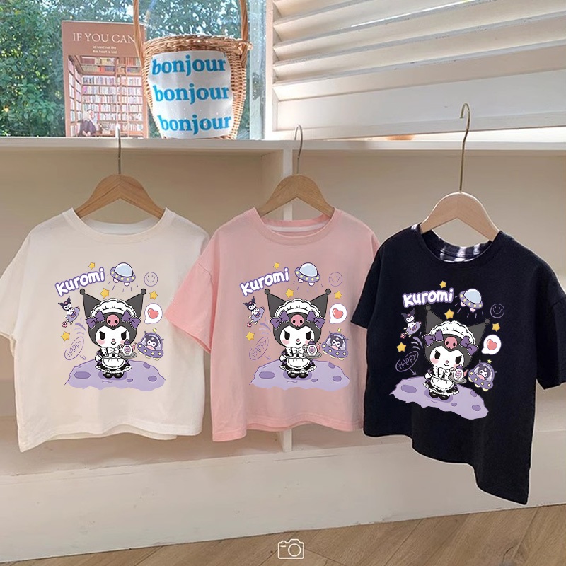 Áo thun cho bé gái UTO áo ngắn tay chất cotton mềm mịn thoáng mát in hoạt hình kuromi mẫu mới 2-12 tuổi T0047