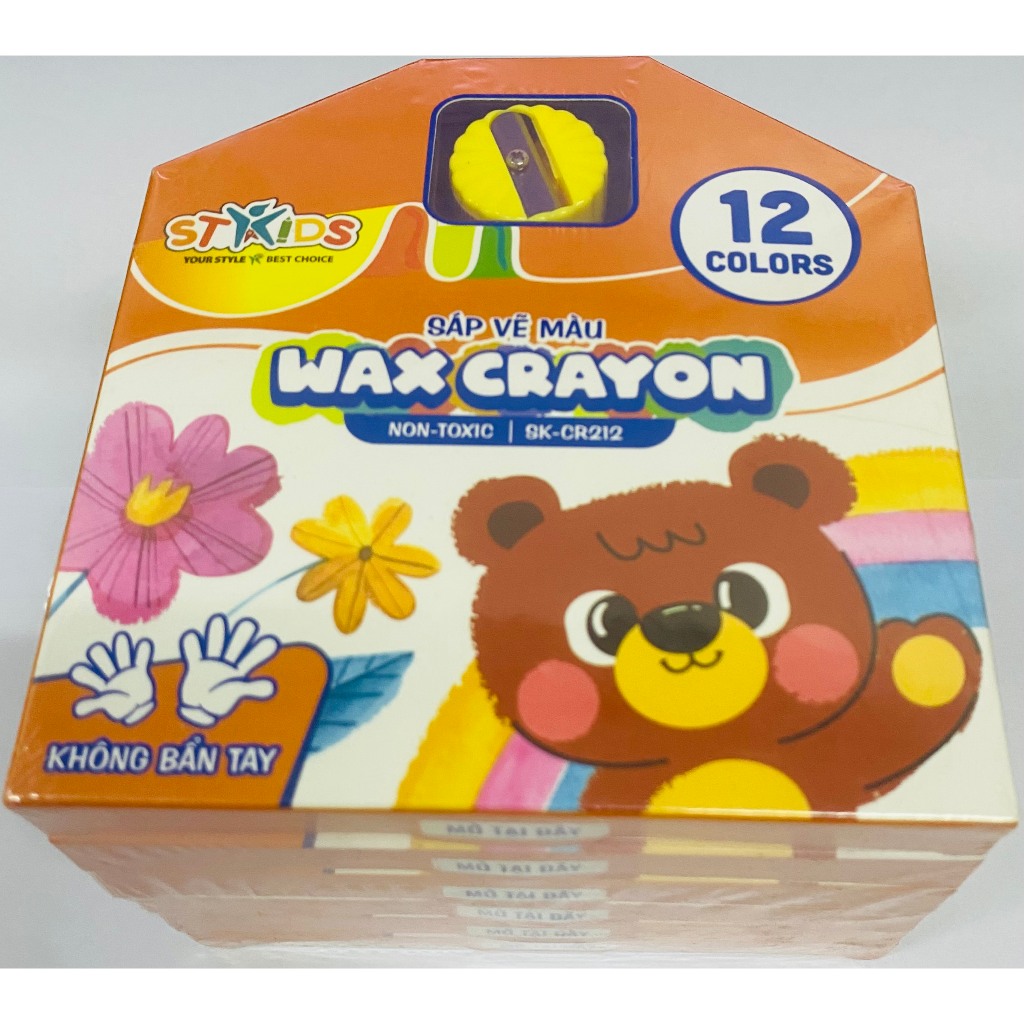 Sáp màu hữu cơ cho bé  12 màu kèm chuốt chì Stacom SK_CR212