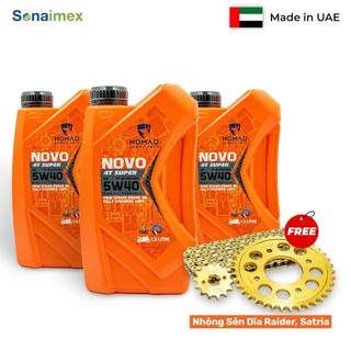 3 chai nhớt nomad 5w40 sn ma2 fully 1.3l đúng dung tích cho raider, satria tặng bộ nhông sên dĩa raider, satria