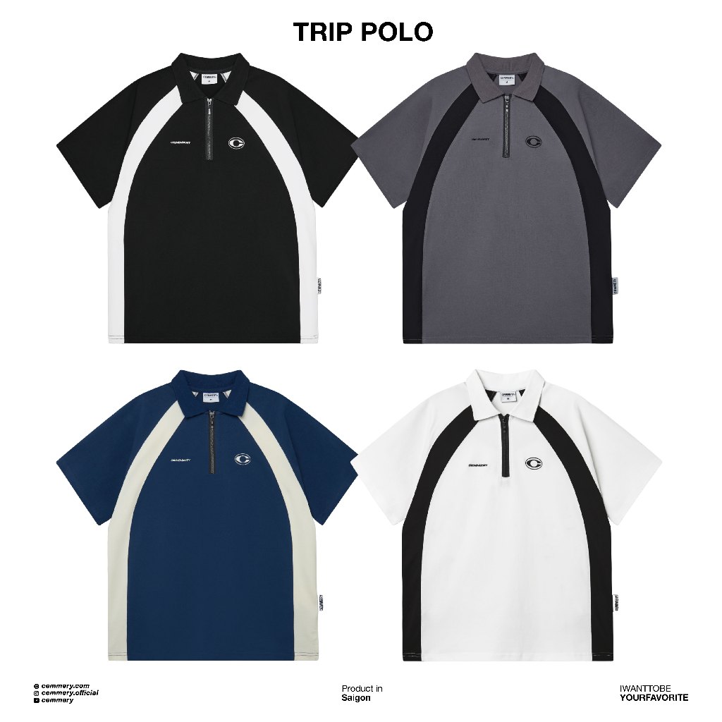 Áo Polo Local Brand CEMMERY TRIP POLO, polo unisex vải CVC 250gsm chống nhăn 4 màu