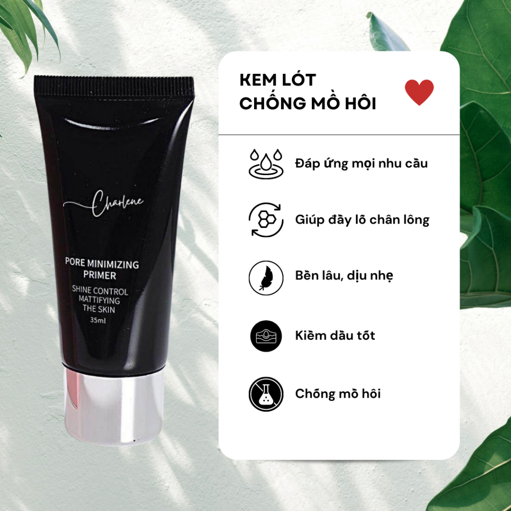 Kem Lót Trang Điểm Chống Mồ Hôi Chống Nước Charlene - Pore Minimizing Primer - Shine Control Mattifying Make Up - 35ml N