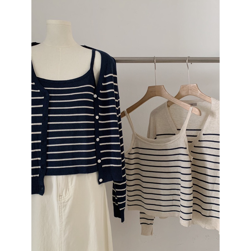 KAYY. Set áo dây cardigan kẻ _ S1401