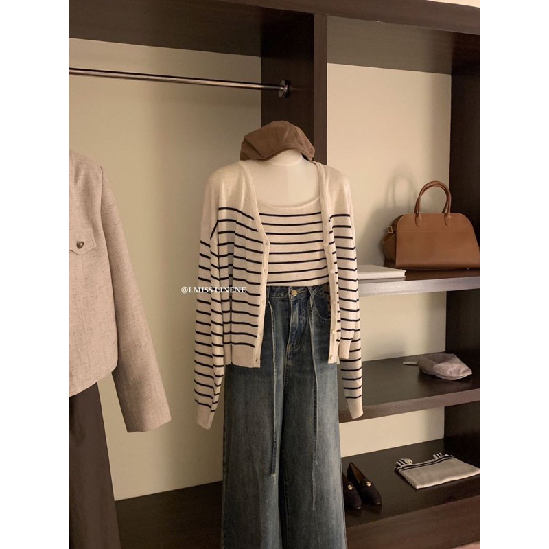 KAYY. Set áo dây cardigan kẻ _ S1401