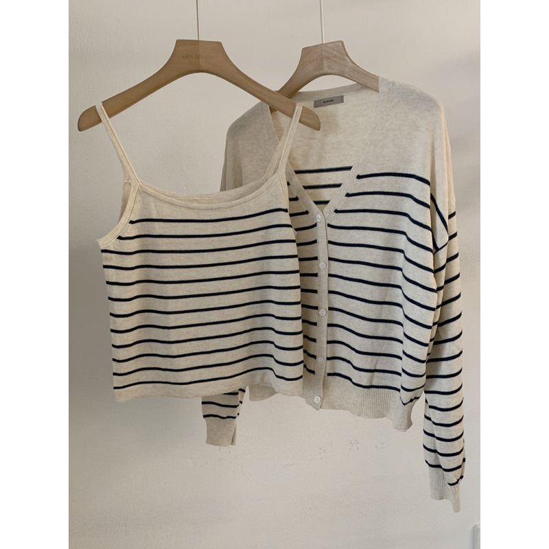 KAYY. Set áo dây cardigan kẻ _ S1401