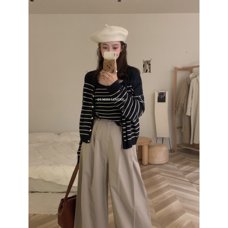 KAYY. Set áo dây cardigan kẻ _ S1401