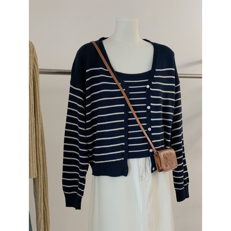 KAYY. Set áo dây cardigan kẻ _ S1401