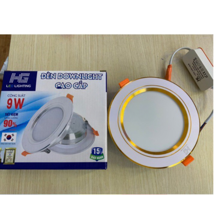 Đèn led âm trần 9W 3 màu viền bạc và vàng
