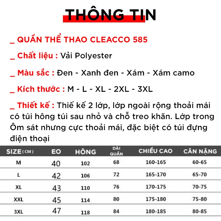 Quần tập gym đùi short thể thao đa năng , có lớp lót thấm mồ hôi , chống lộ , giúp bó cơ Cleacco 585 - Boro Sport