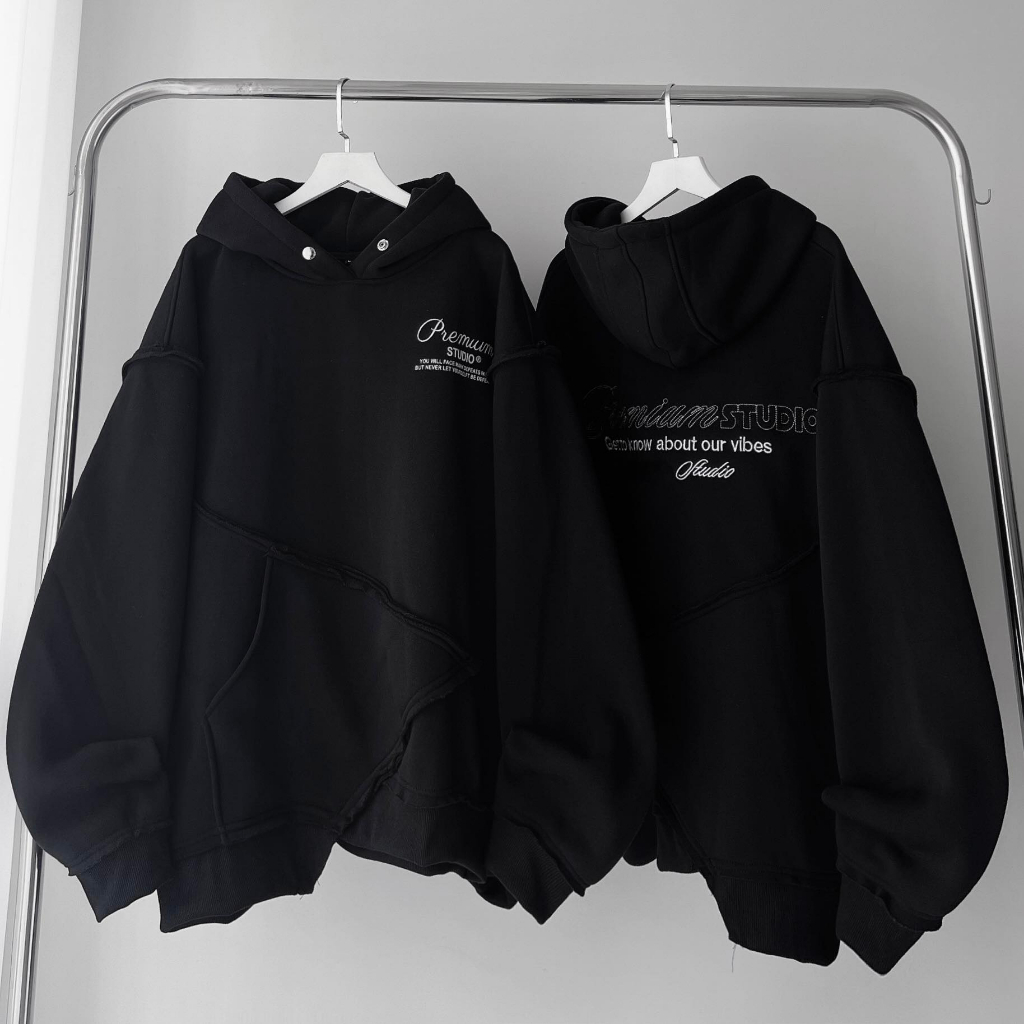 Áo Hoodie Túi Ráp PRENIUM Nút Bấm Tà Lệch Form Rộng Unisex Nam Nữ - N.E.K.K