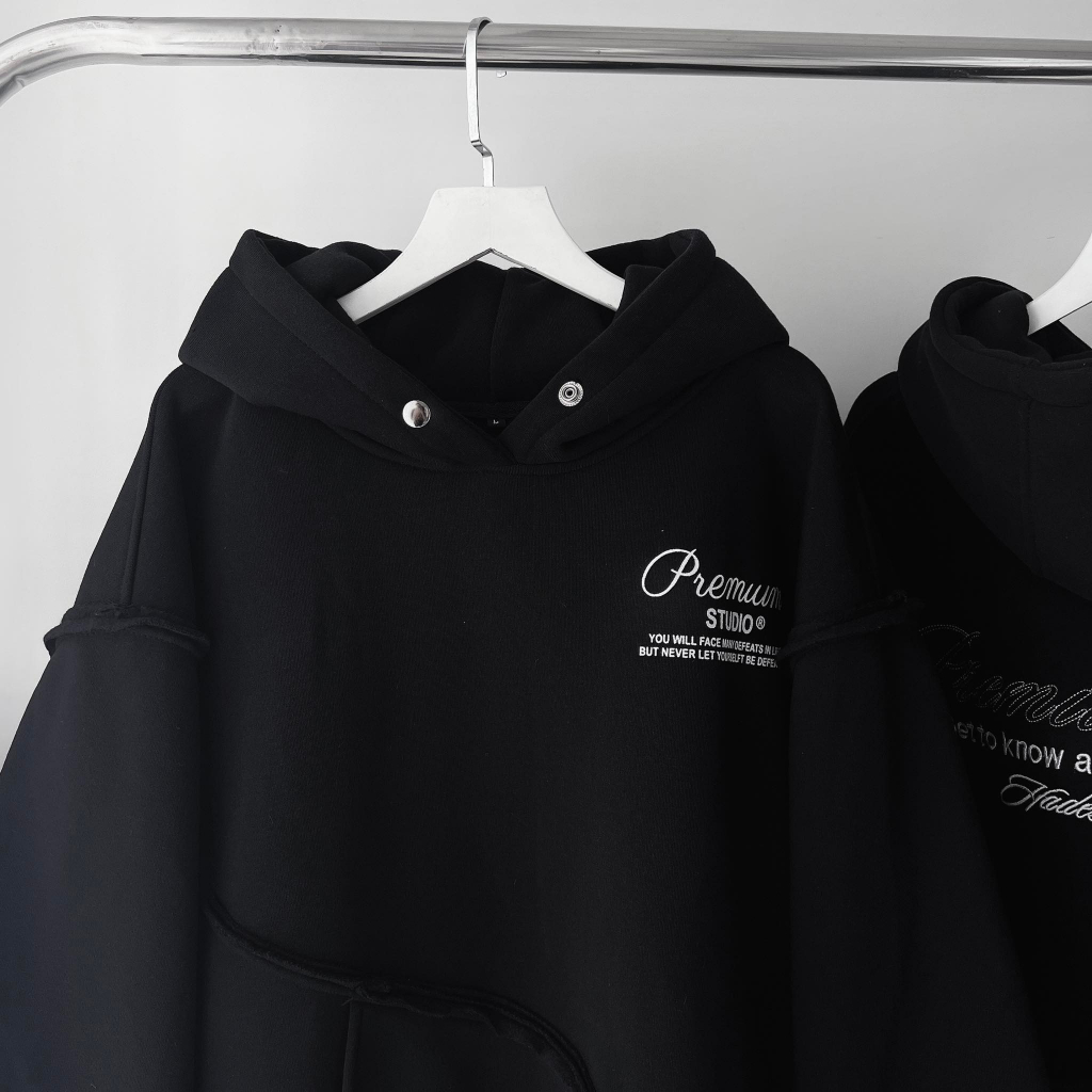 Áo Hoodie Túi Ráp PRENIUM Nút Bấm Tà Lệch Form Rộng Unisex Nam Nữ - N.E.K.K