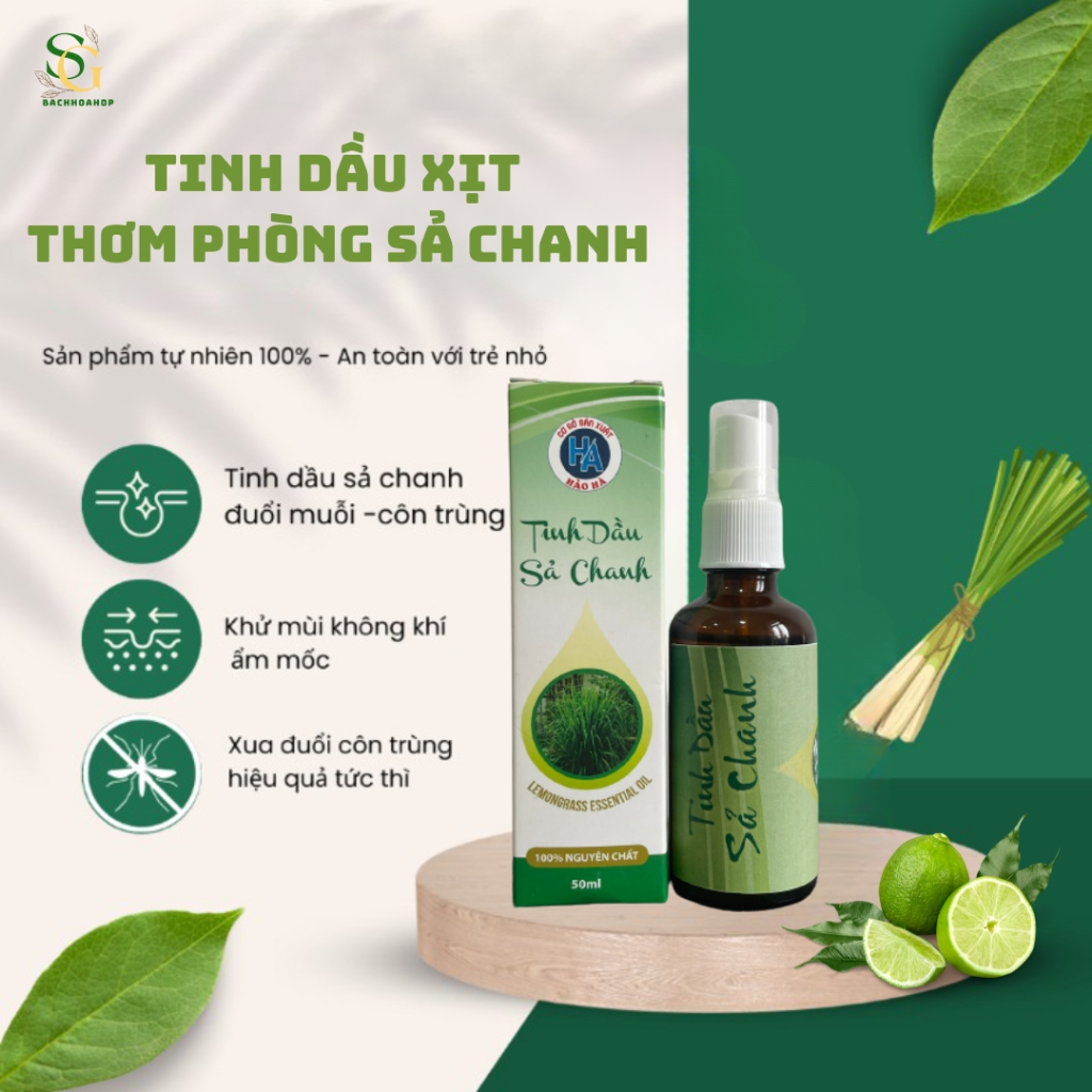 Tinh dầu xịt thơm phòng sả chanh đuổi muỗi và côn trùng hiệu quả, an toàn lành tính – chai 50ml, 20ml,10ml